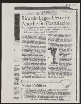 Ricardo Lagos Descartó Anoche Su Postulación. Artículo de prensa