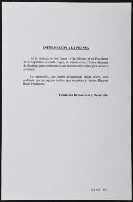 Comunicado de Prensa de Fundación Democracia y Desarrollo relativo a Operación a Tiroides de Rica...