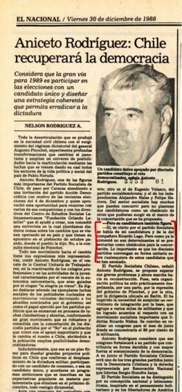 Carpeta que contiene recortes de prensa nacional e internacional de año 1989 relativa a quehacer ...