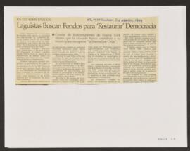 En Estados Unidos: Laguistas buscan fondos para restaurar democracia. Artículo de prensa