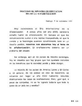 Discurso sr. ministro de Educación. Día Internacional de la Alfabetización