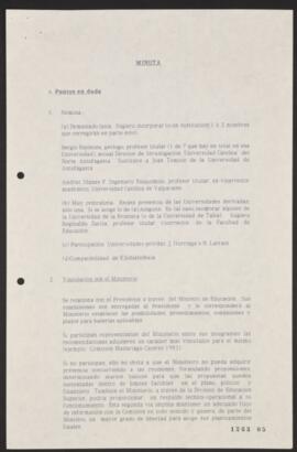 Minuta relativa a la Comisión de Estudios de la Educación Superior