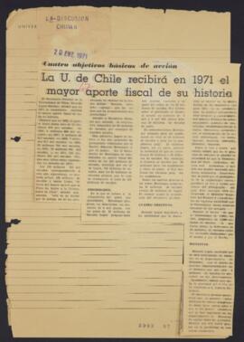 Cuatro objetivos básicos de acción: La U de Chile recibirá en 1971 el mayor aporte fiscal de su h...