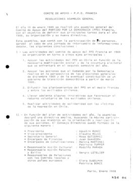 Comité de apoyo-PPD Francia. Resoluciones Asamblea General