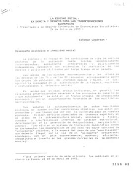 La Equidad Social: Exigencia y Desafío para las Transformaciones Económicas.(Presentado a la segu...