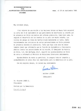 Carta de Respuesta de Walther Lichem relativa a Petición de Ricardo Lagos de Actuar como Observad...