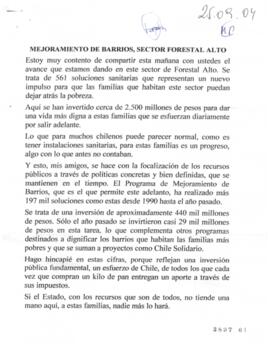Mejoramiento de Barrios, sector Forestal Alto