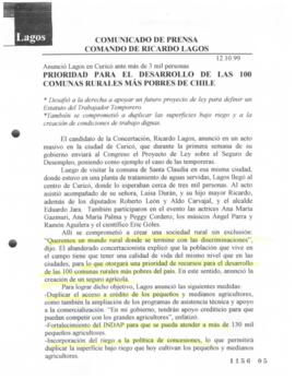 Prioridad para el desarrollo de las 100 comunas rurales más pobres de Chile. Anunció Lagos en Cur...