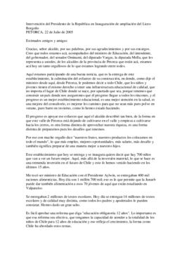 Intervención del Presidente de la República en Inauguración de ampliación del Liceo Borgoño