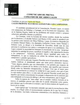 Lagos propone mayor igualdad para los campesinos. Candidato en gira por región del Maule. Comunic...