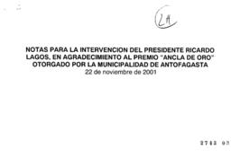 Notas para Discurso del Presidente de la República en Agradecimiento al Premio Ancla de Oro de Il...