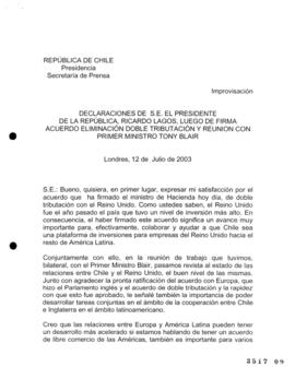 Declaraciones de S.E. el Presidente de la República, Ricardo Lagos, luego de Firma Acuerdo Elimin...