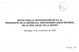 Notas para Intervención del Presidente de la República en Cena Anual de Sofofa