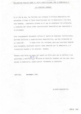 Declaración Pública Acerca de Pacto Constitucional por la Democracia y Los Derechos Humanos