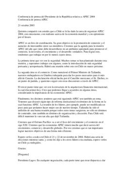 Conferencia de prensa del Presidente de la República relativa a APEC 2004