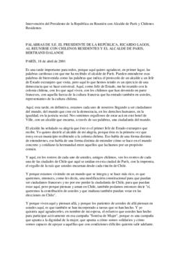 Intervención del Presidente de la República en Reunión con Alcalde de París y Chilenos Residentes