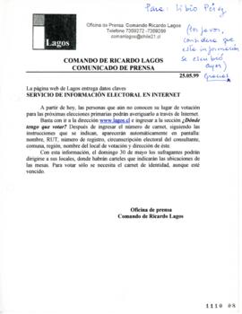 Las primarias permitirán continuar con la Concertación. Lagos en Concepción. Comunicado de Prensa