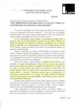 Me propongo establecer la salud como el centro de una política de Estado. Comunicado de Prensa