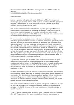 Discurso del Presidente de la República en Inauguración de la XXVII Cumbre del Mercosur