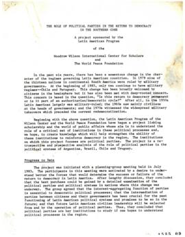 The role of political parties in the return to democracy in the southern cone. Minuta relativa a ...