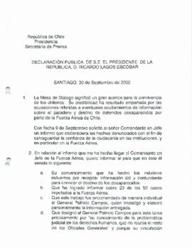 Declaración Pública de S.E. el Presidente de la República, d. Ricardo Lagos