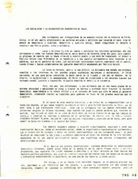 Los Socialistas y Reconstrucción Democrática de Chile. Documento de Trabajo