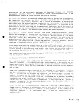 Declaración de la Secretaría Nacional de Derechos Humanos del Partido Socialista de Chile relativ...