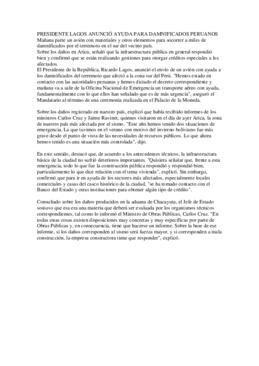 Anuncio ayuda para damnificados de Perú