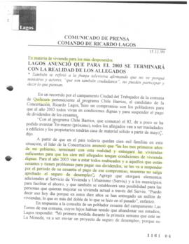 Lagos anunció que para el 2003 se terminará con la realidad de los allegados