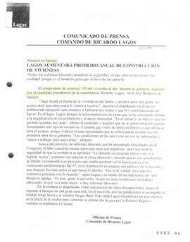 Lagos aumentará promedio anual de construcción de viviendas. Anunció en Iquique