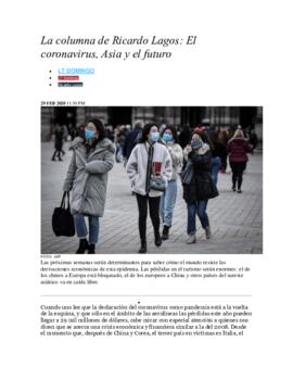 Columna de Ricardo Lagos: El coronavirus, Asia y el futuro.