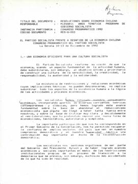 Resoluciones sobre Economía Chilena de Congreso Programático de Partido Socialista