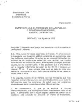 Entrevista a S.E. el Presidente de la República, Ricardo Lagos Escobar,  en Radio Cooperativa