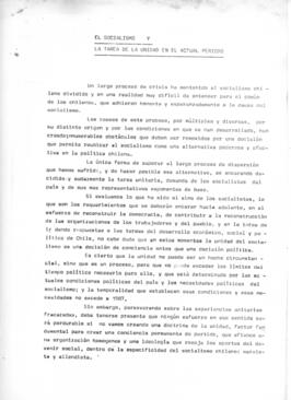 El Socialismo y la tarea de la unidad en el actual período. Minuta