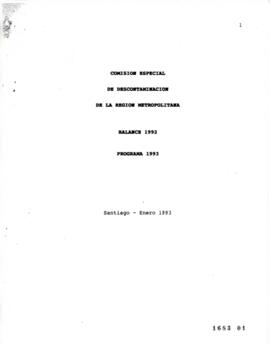 Balance 1992 de Comisión Especial de Descontaminación de la Región Metropolitana y Programa 1993