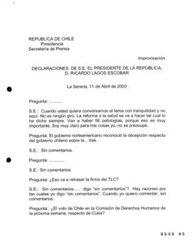 Declaraciones de S.E. el Presidente de la República, Ricardo Lagos
