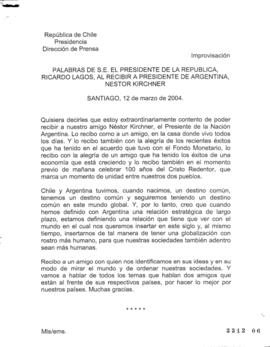 Palabras de S.E. el Presidente de la República, Ricardo Lagos, al recibir a Presidente de Argenti...