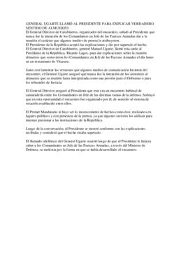 Explicaciones del General Ugarte sobre almuerzo Comandantes en Jefe