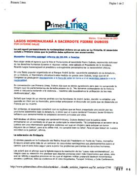 Lagos homenajeará a sacerdote Pierre Dubois. Nota de prensa