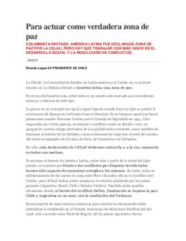 Para actuar como verdadera zona de paz. Columna de opinión