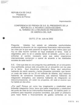 Conferencia de Prensa de SE el Presidente de la República, D. Ricardo Lagos Escobar, al término d...