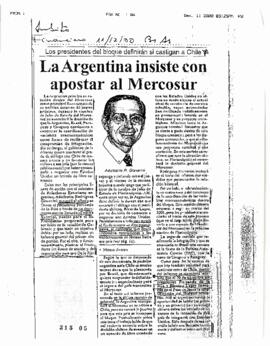 La Argentina insiste con apostar al Mercosur. Artículo de prensa