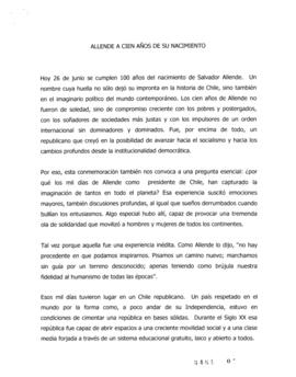 Allende a cien años de su Nacimiento. Artículo