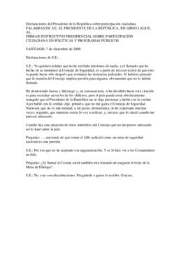 Palabras de S.E. el Presidente de la República, Ricardo Lagos, al firmar instructivo presidencial...