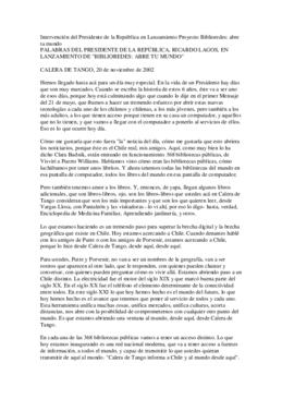 Intervención del Presidente de la República en Lanzamiento Proyecto Biblioredes: abre tu mundo