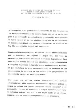 Discurso del ministro de Educación de Chile, señor Ricardo Lagos E., ante la 26ª Conferencia Gene...