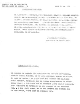 Comunicado de Prensa. Asalto a Sede de Candidato a Concejal por Peñalolen Eduardo Benhcke