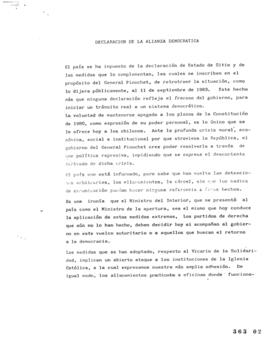 Declaración de la Alianza Democrática por Decreto de Estado de Sitio