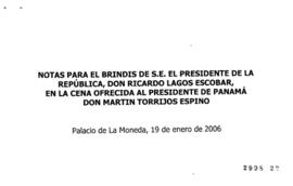 Notas para Intervención del Presidente de la República en Cena Ofrecida al Presidente de Panamá D...