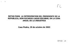 Notas para Intervención del Presidente de la República en Cena Anual de Industria